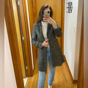 Style & Co Tweed Wool Blend Coat Women's Size Small Black Gray Button Front
